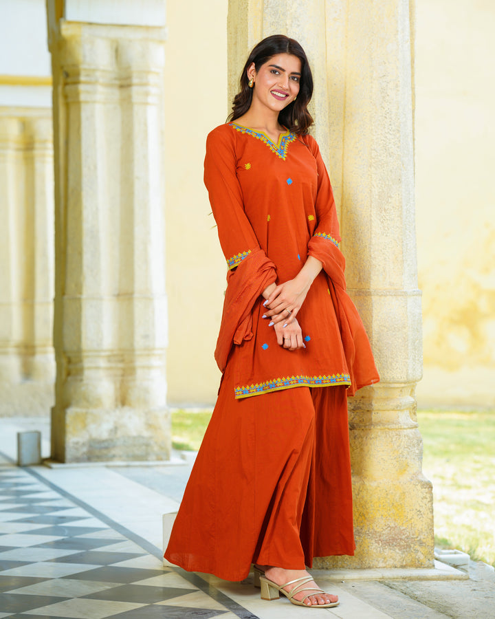 Tangerine Cotton Aari Suit Set