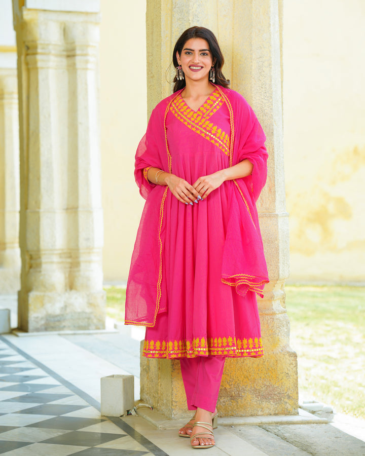 Pink Embroidered Suit Set