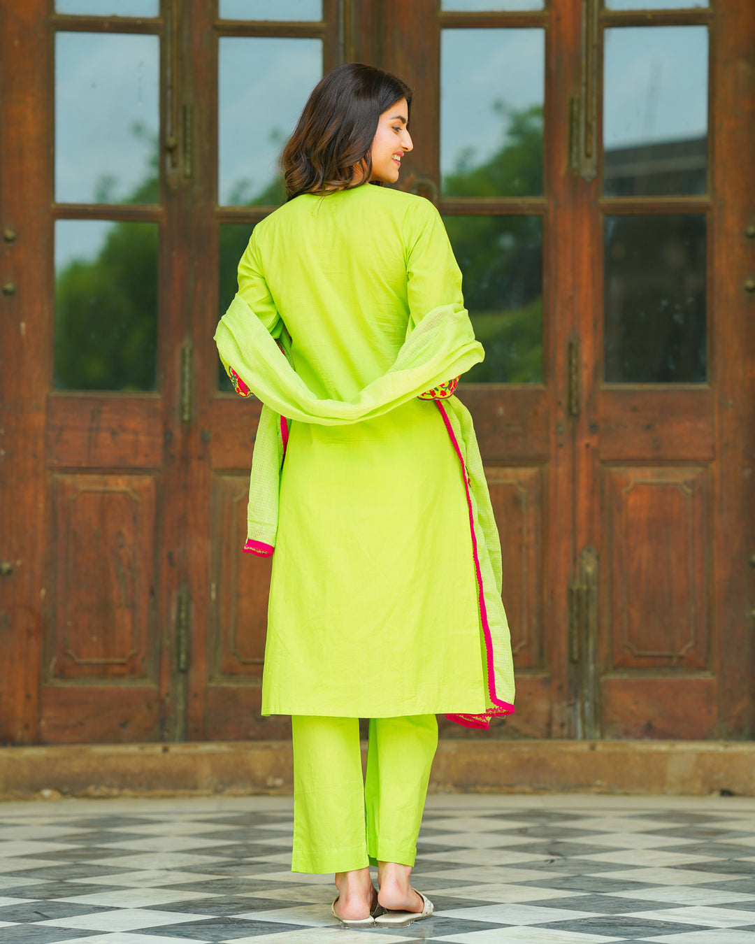 Neon Green Cotton Aari Suit Set