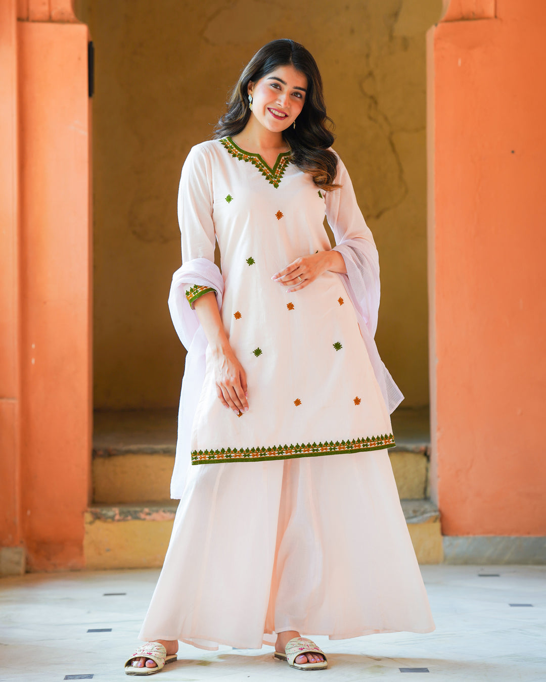 Light Pink Cotton Aari Suit Set