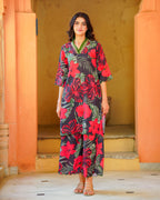 Black Tropical Floral Kurta Set
