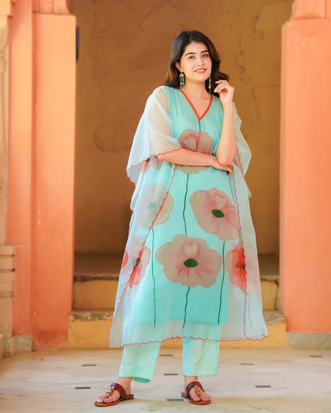 Sky Blue Tropical Kaftan Set