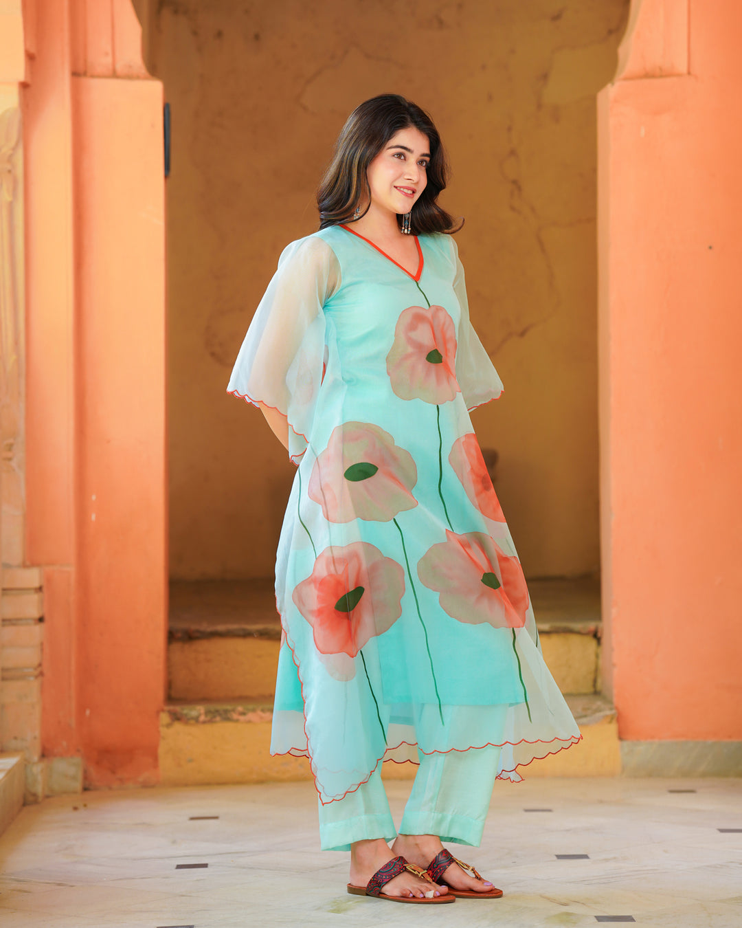 Sky Blue Tropical Kaftan Set