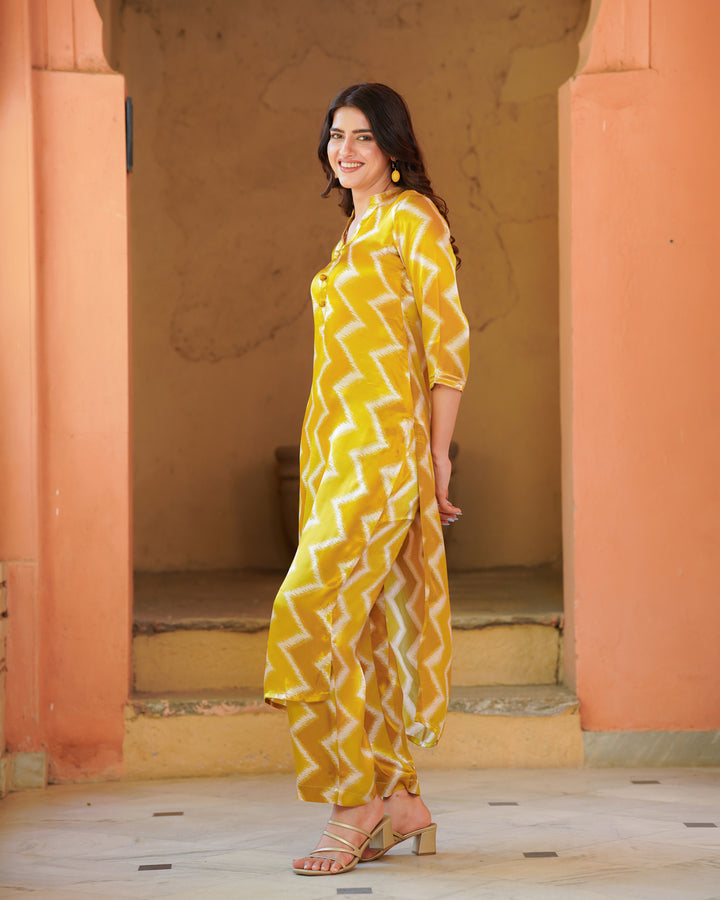 Mustard and White Zigzag Kurta Set