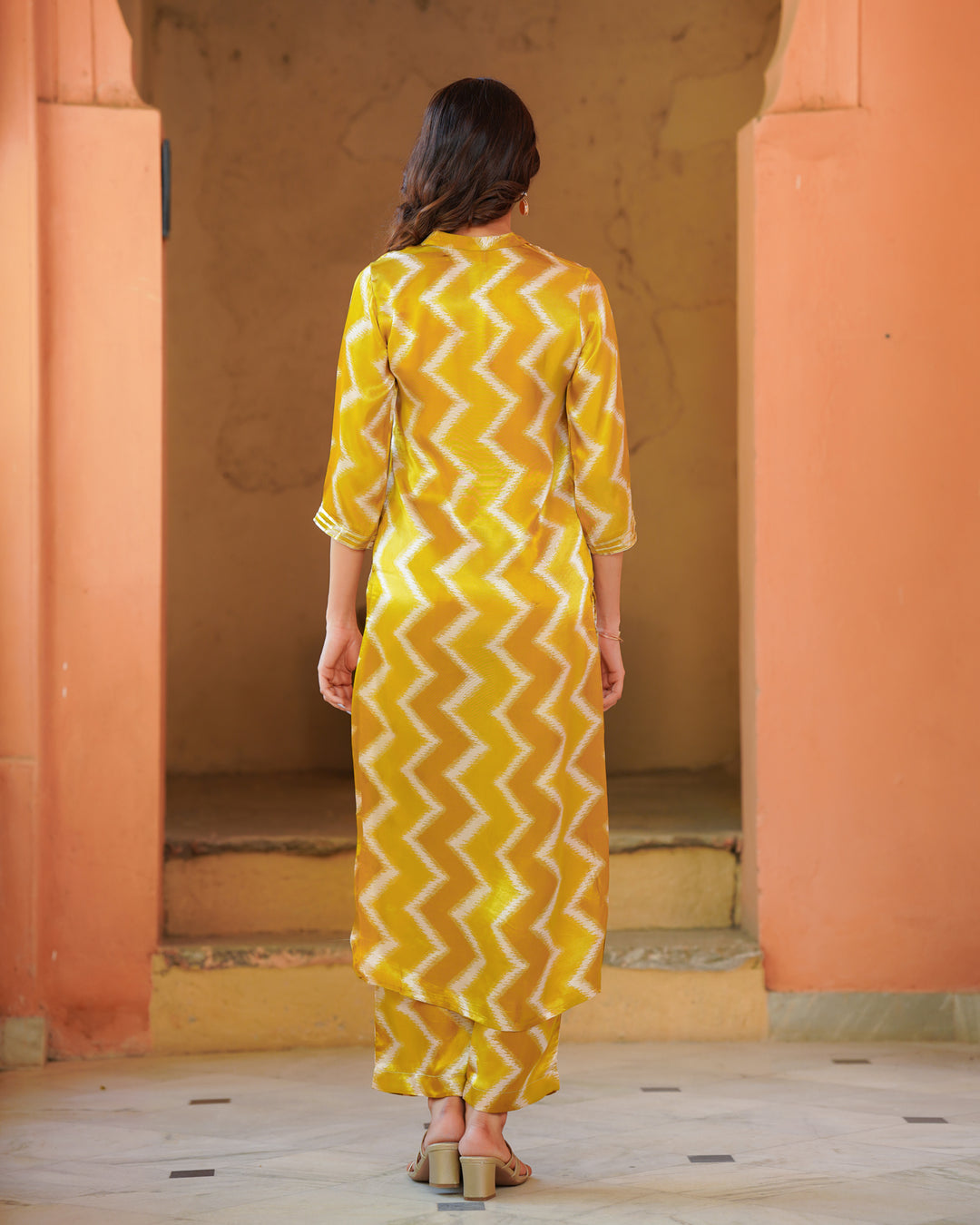 Mustard and White Zigzag Kurta Set