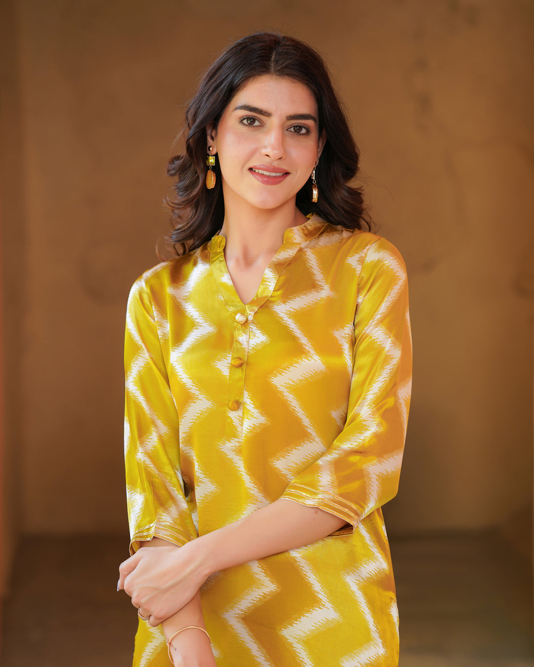 Mustard and White Zigzag Kurta Set