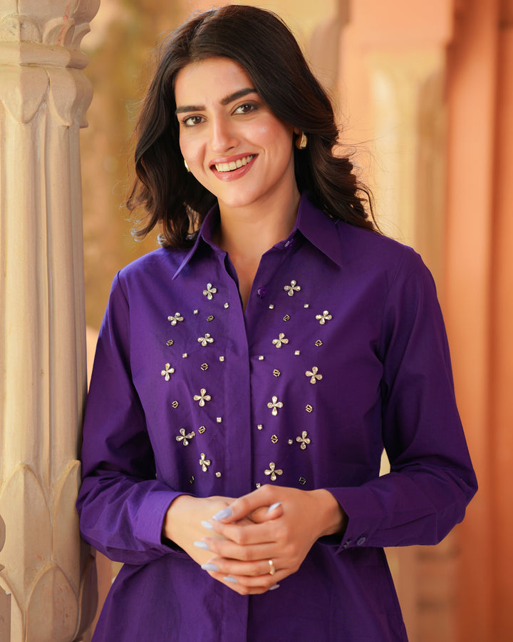 Purple Embroidered Cotton Shirt