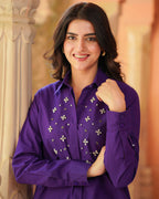Purple Embroidered Cotton Shirt