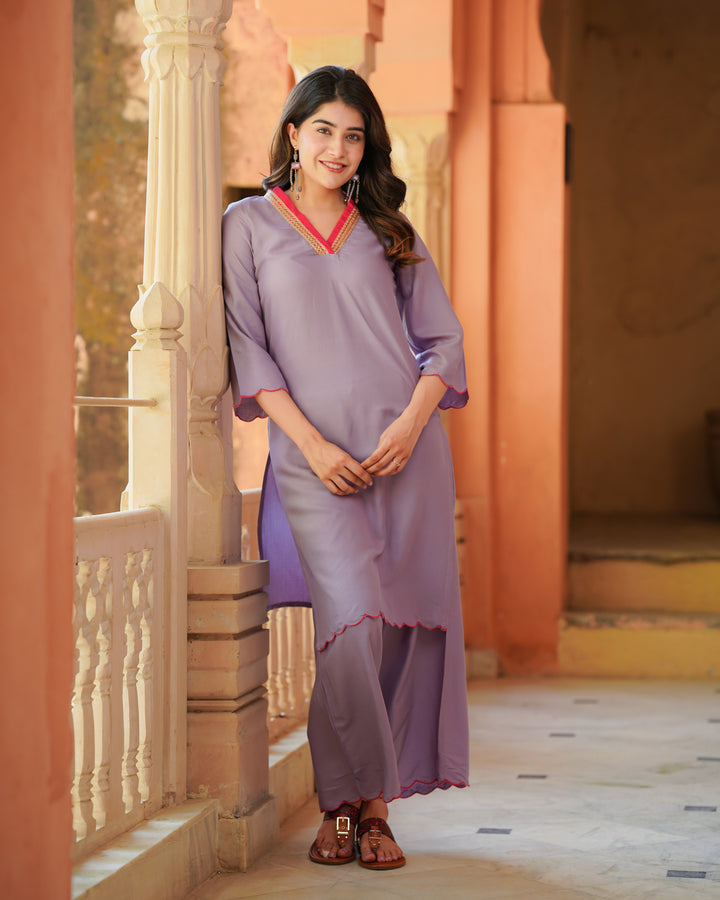 Purple Floral Kurta Set