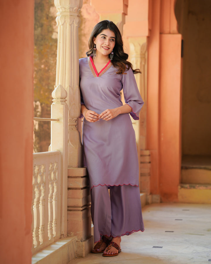 Purple Floral Kurta Set