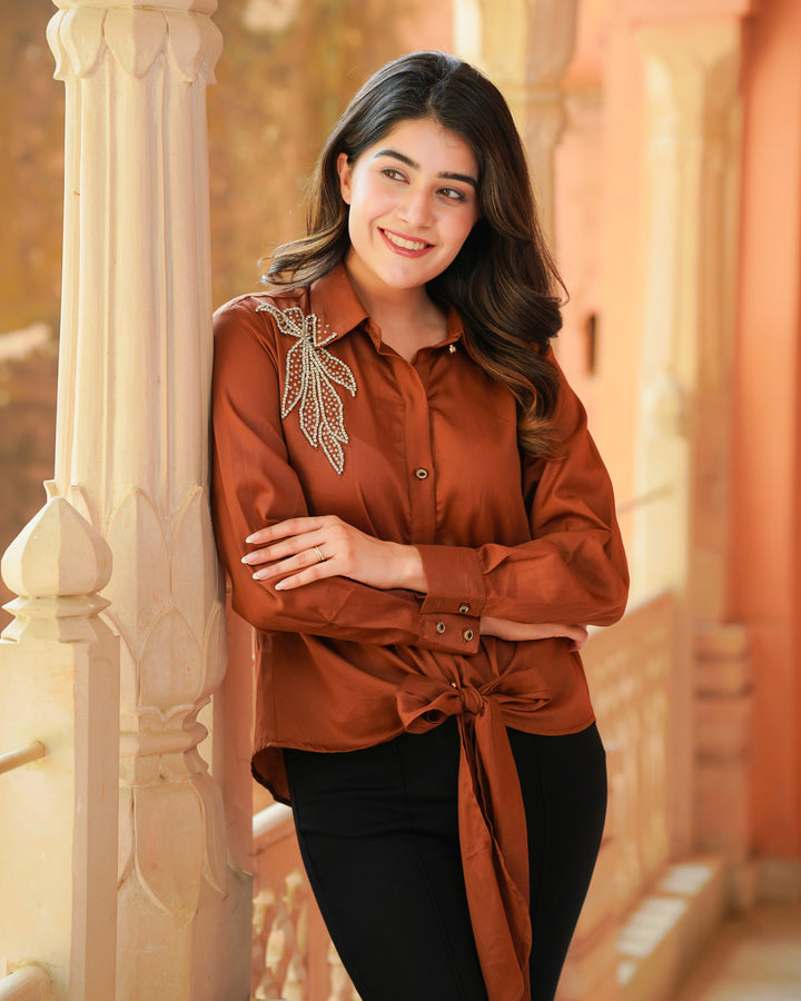 Mud Brown Embroidered Shirt