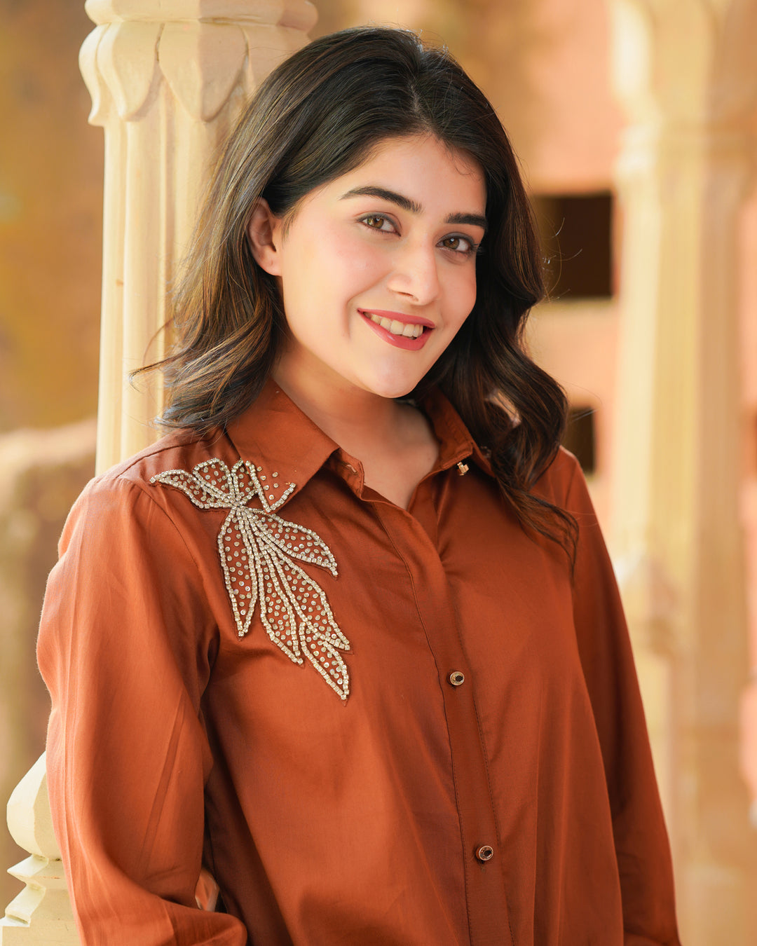 Mud Brown Embroidered Shirt