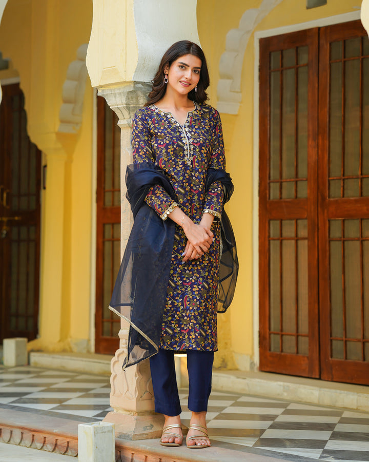 Blue Embroidered Kalamkari Suit Set