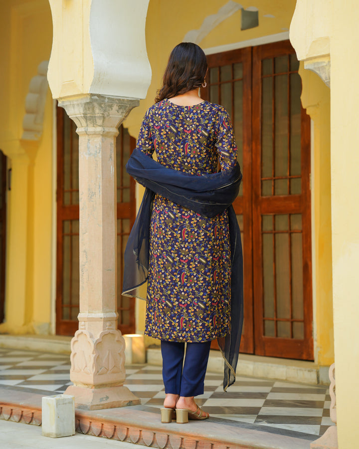 Blue Embroidered Kalamkari Suit Set