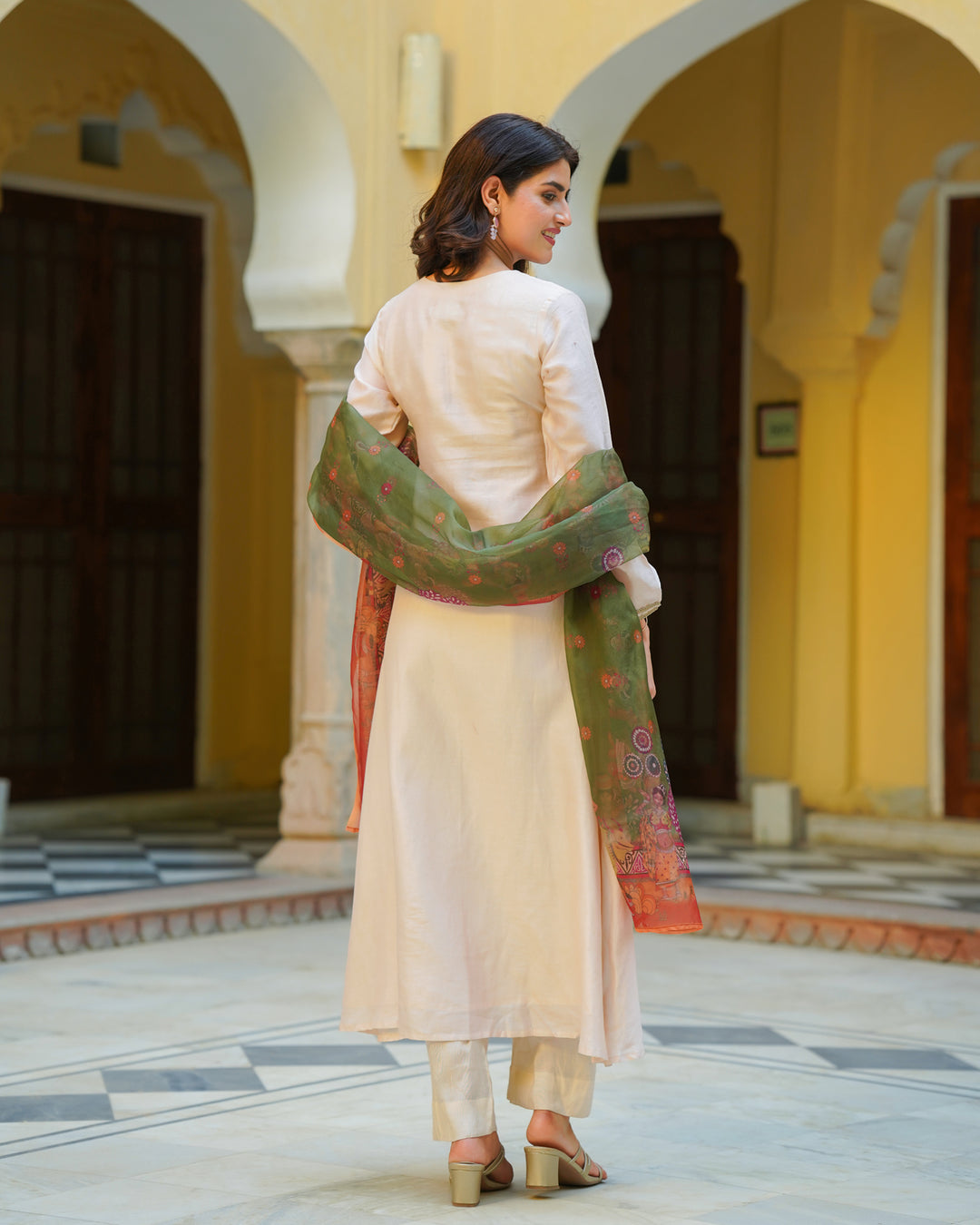 Solid Beige Chanderi Suit Set