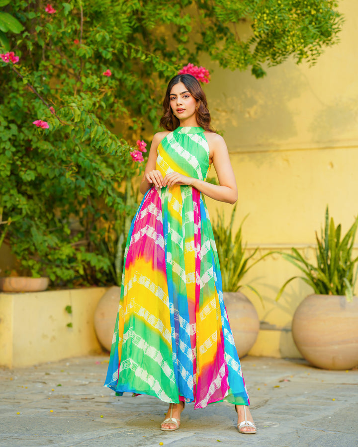 Multicolored Tie Dye Chiffon Maxi