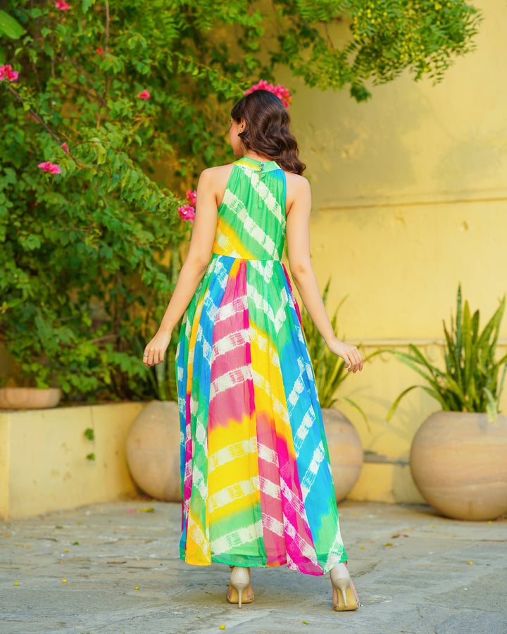 Multicolored Tie Dye Chiffon Maxi