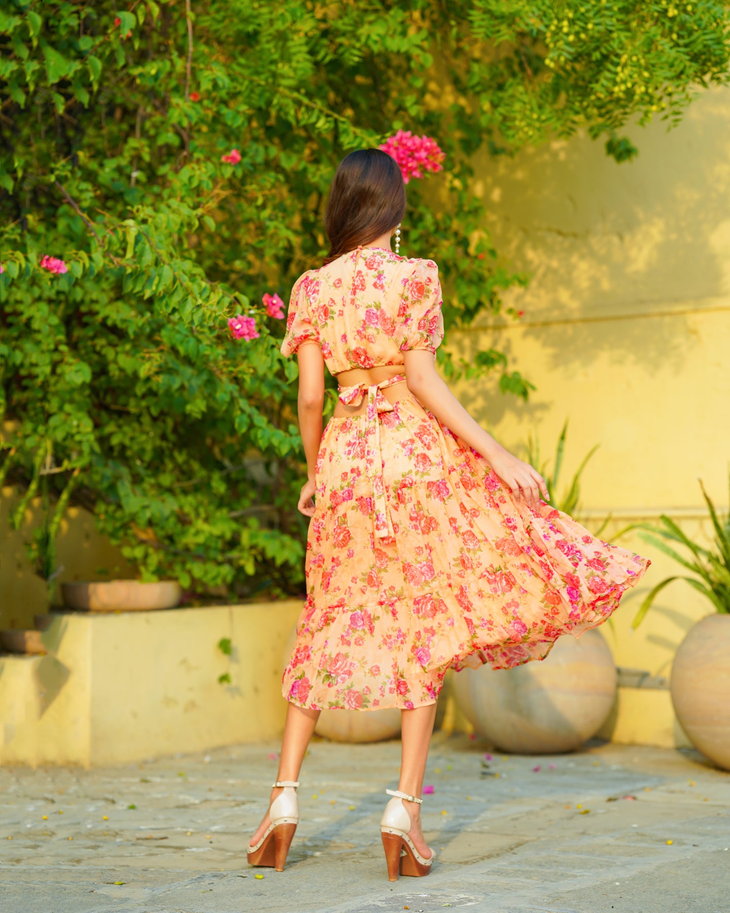 Peach Flora Chiffon Maxi Dress – Ambraee