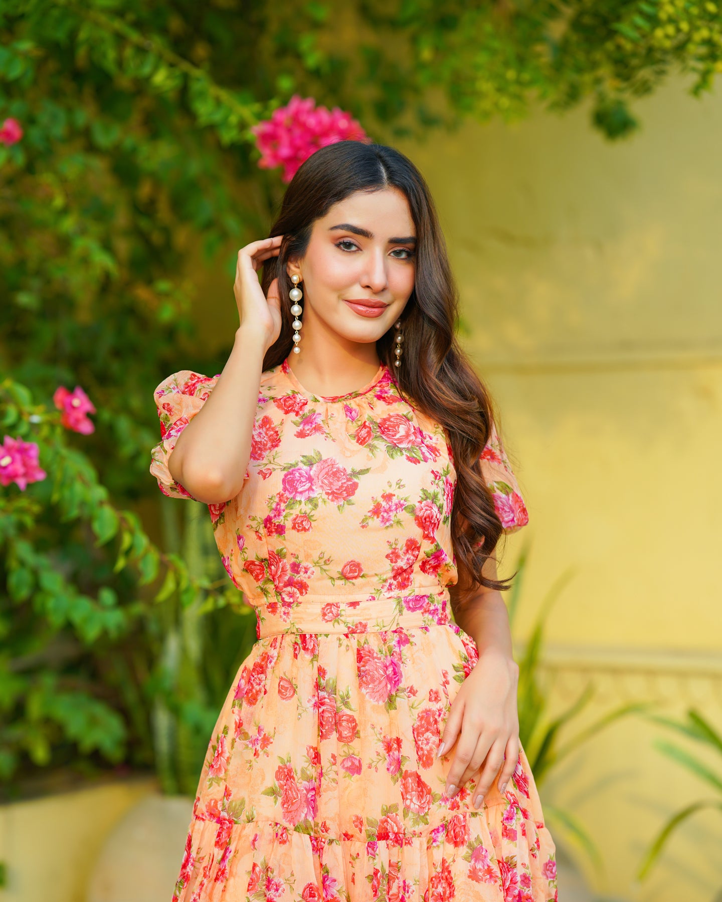 Peach Flora Chiffon Maxi Dress – Ambraee