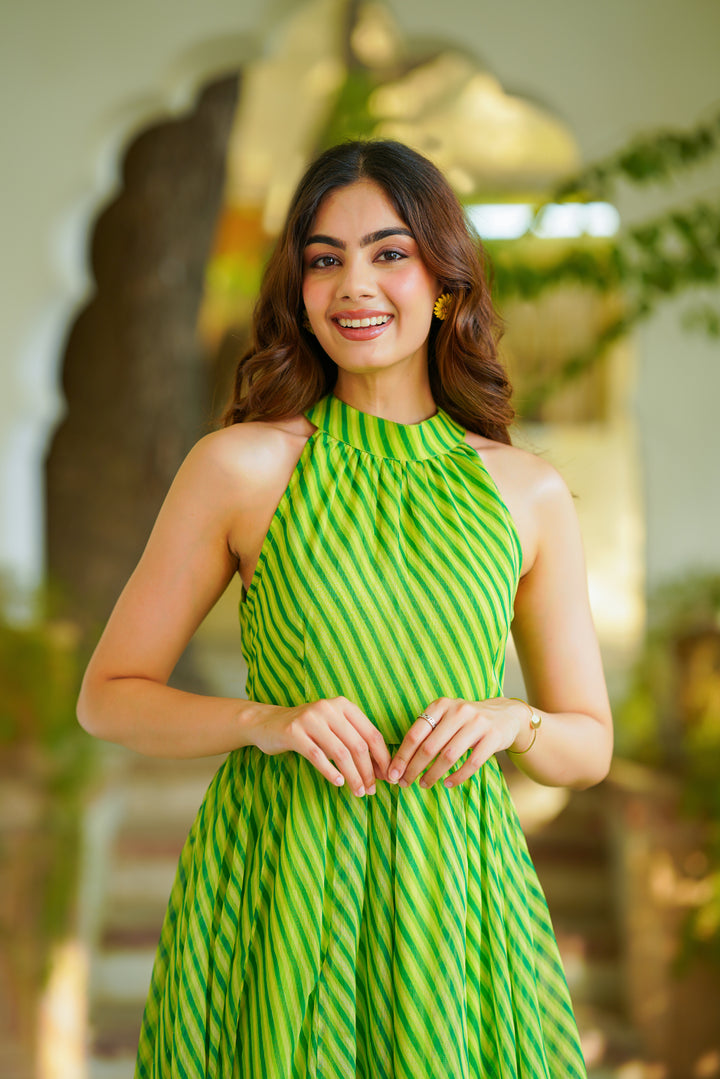 Green Leheriya Chiffon Dress