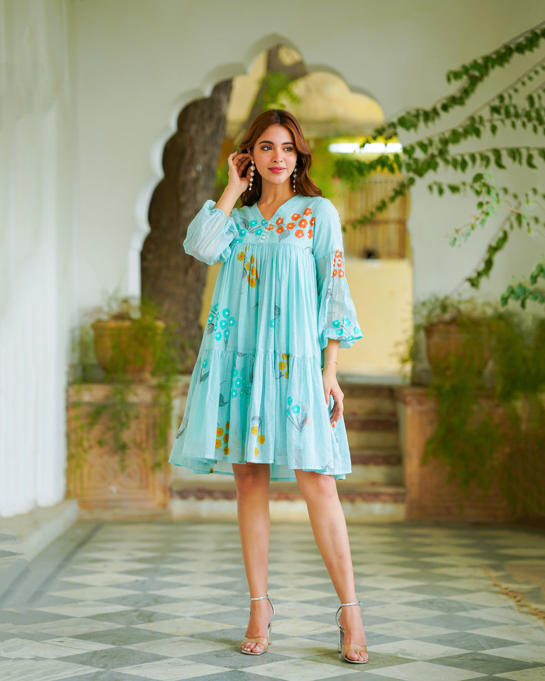 Sky Blue Floral Dress