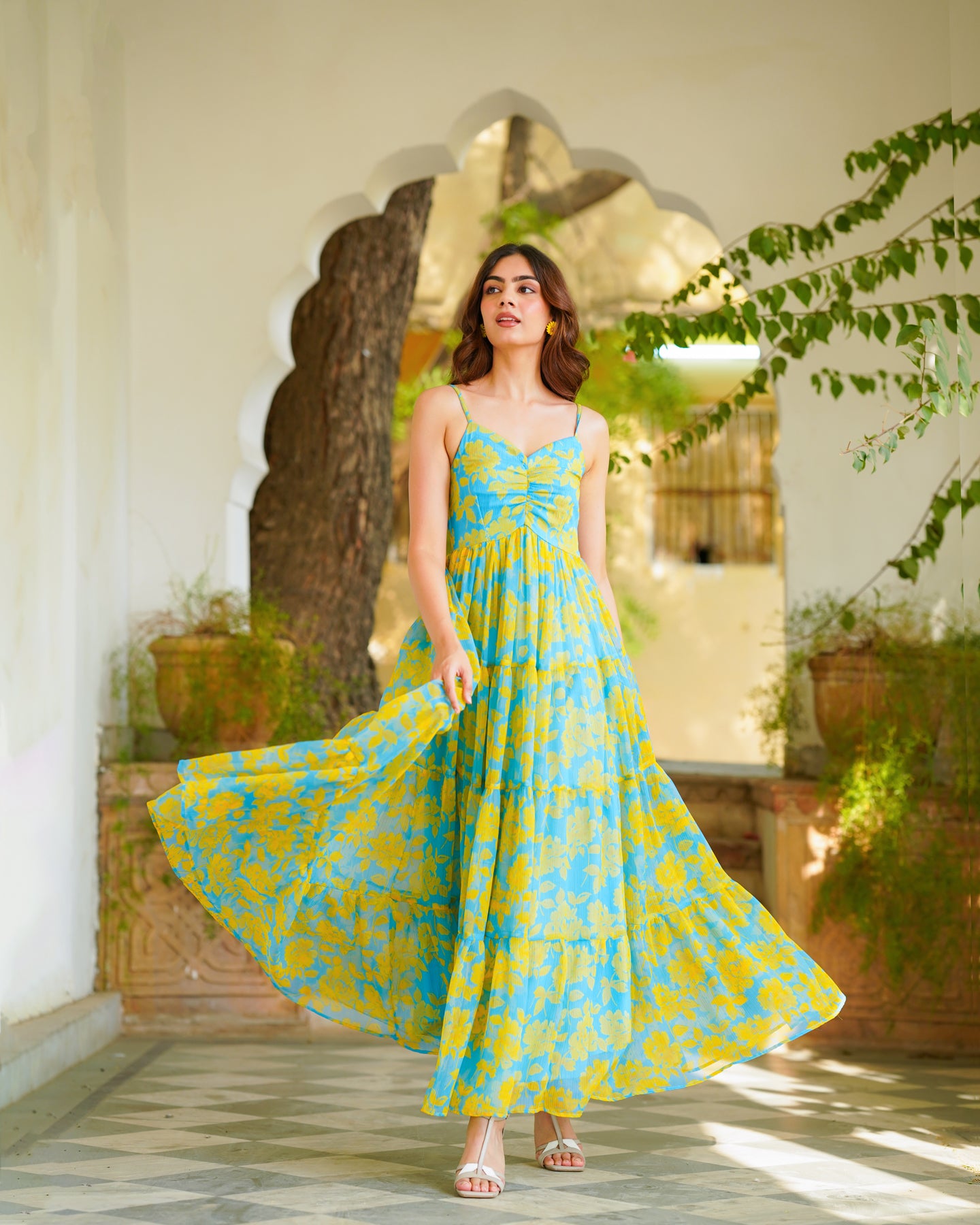 Herlipto☆Bergamo Plaid Tiered Long Dress Bergamo Plaid Tiered Long Dress／herlipto（herlipto Bergamo