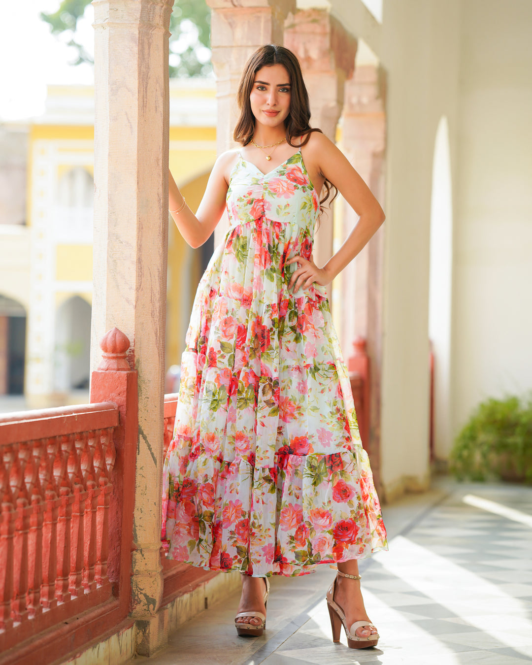 Mint White Loose Floral Dress