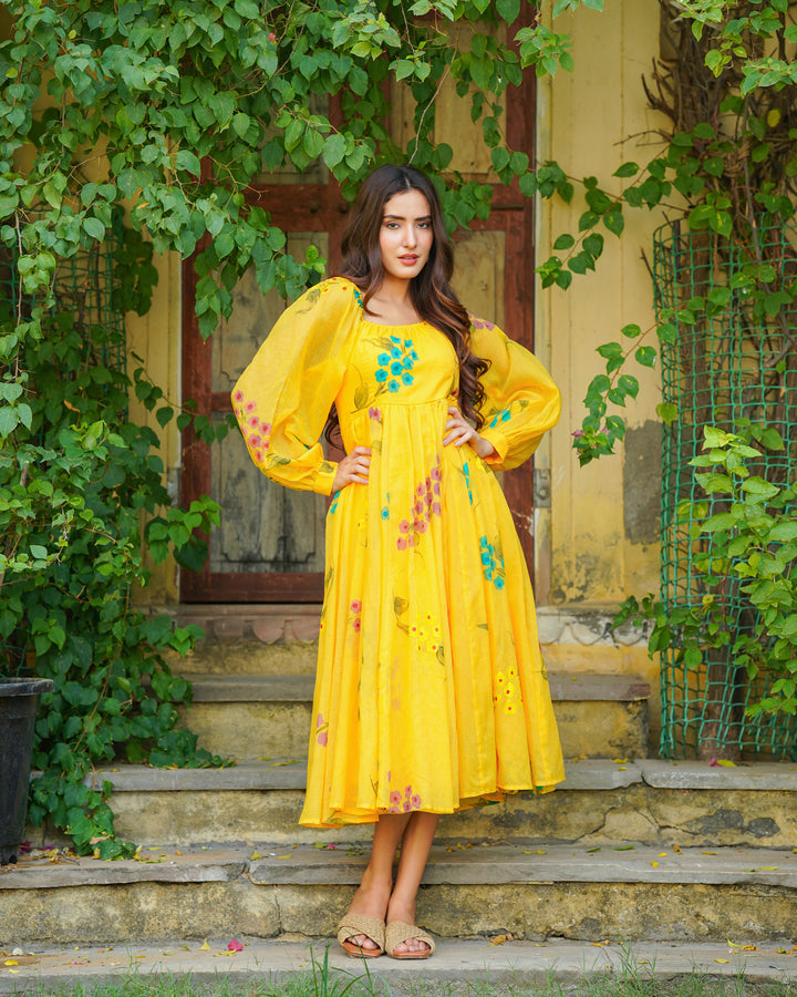 Yellow Doria Handpainted Maxi Dress