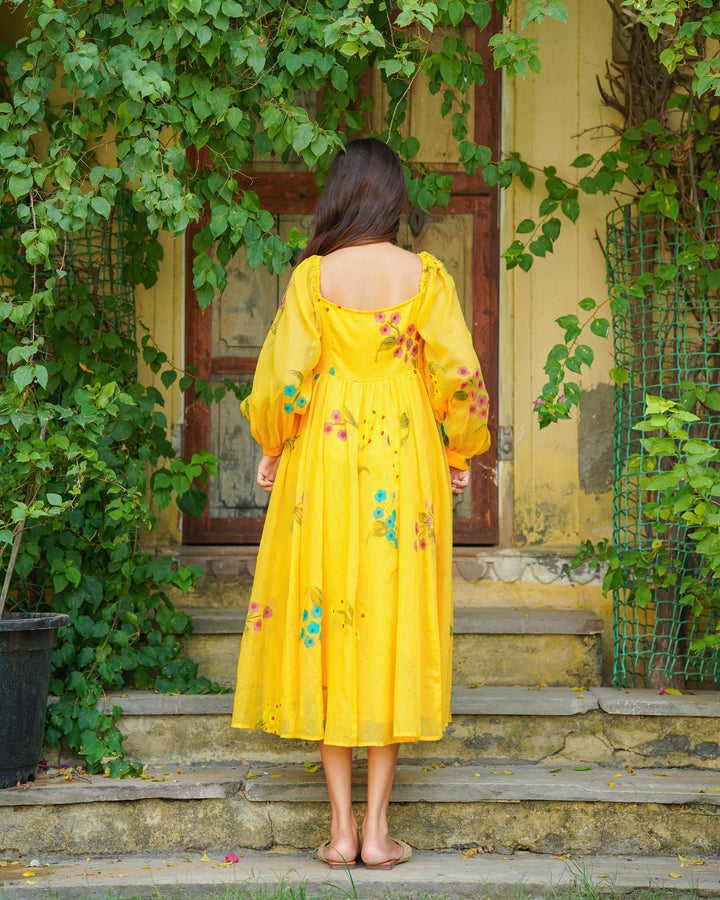 Yellow Doria Handpainted Maxi Dress