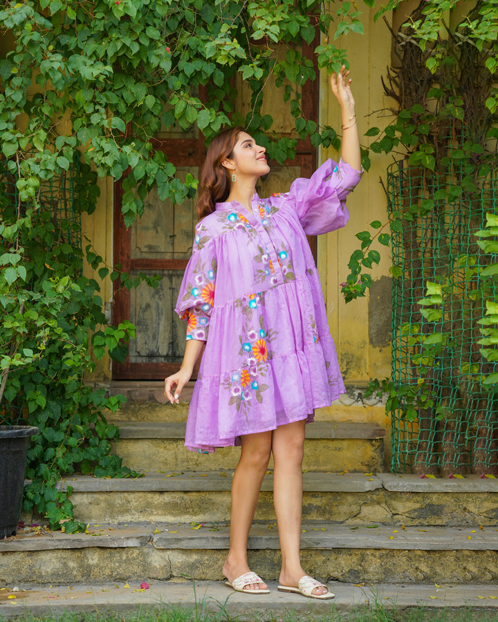 Purple TIered Floral Dress