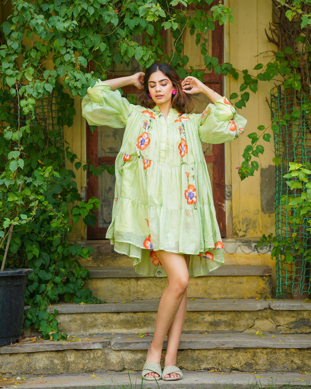 Green Tiered Floral Dress