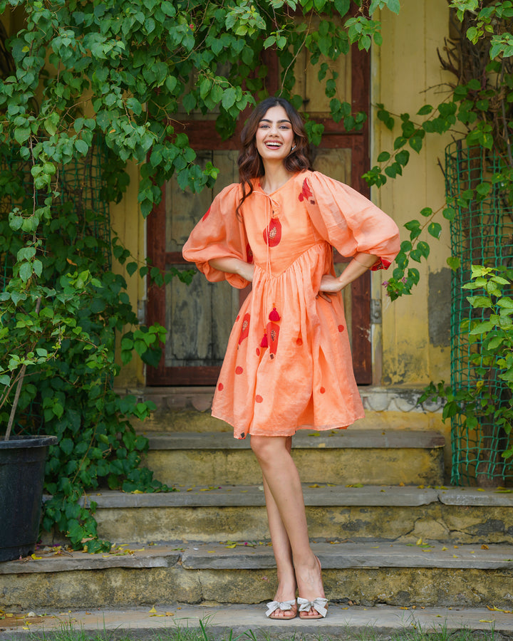 Peach Handpainted Short Dress