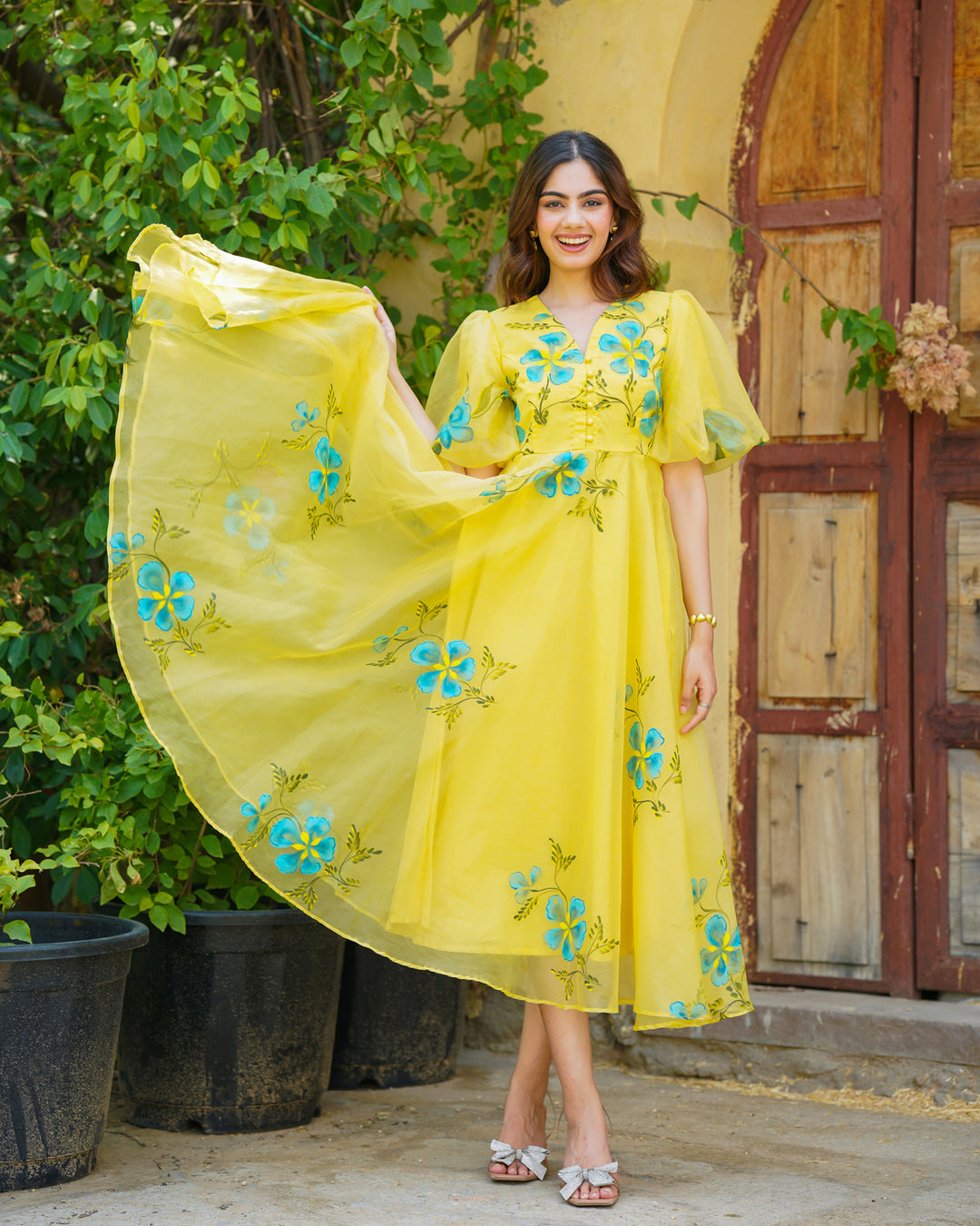 Yellow Handpainted Floral Dress