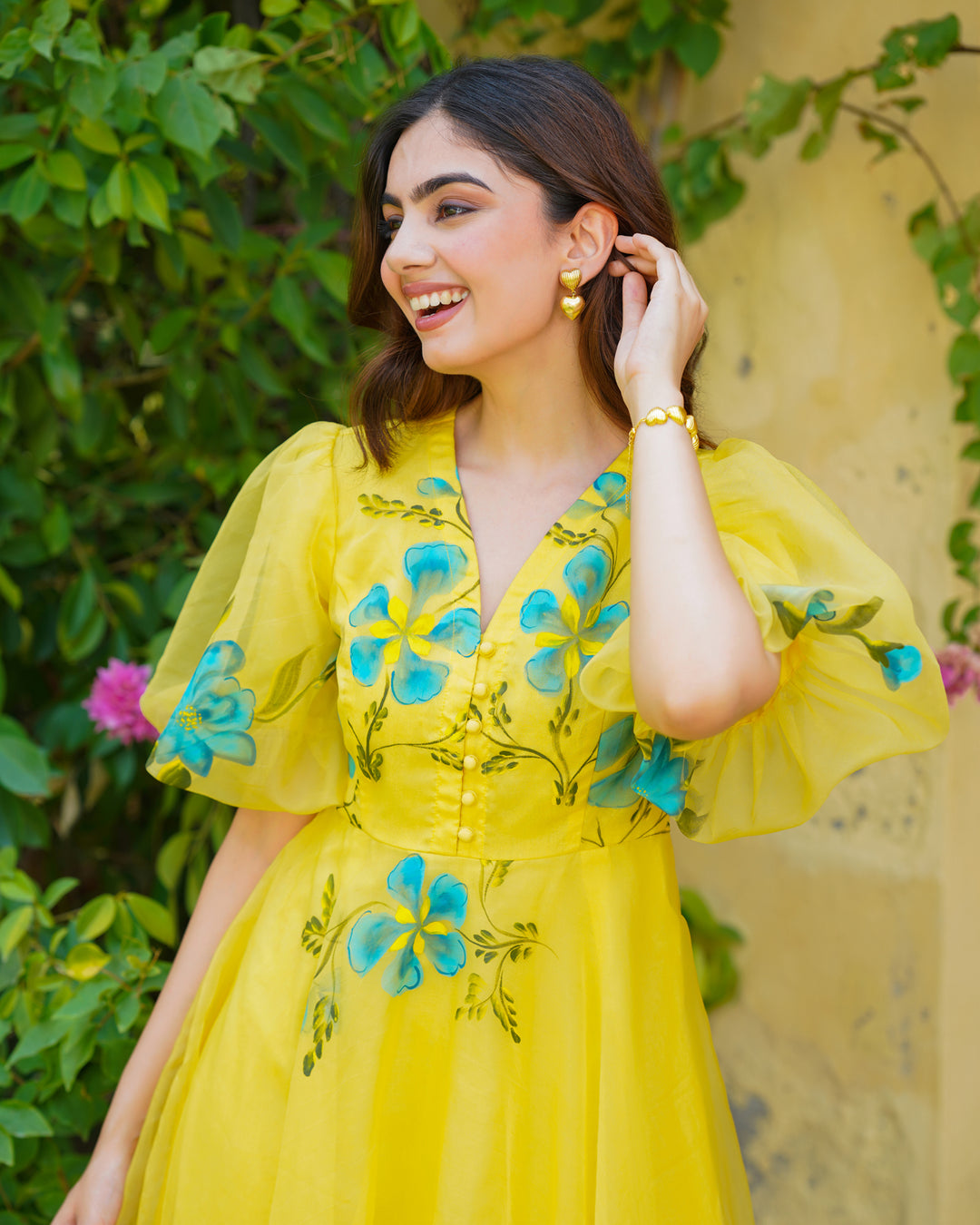 Yellow Handpainted Floral Dress