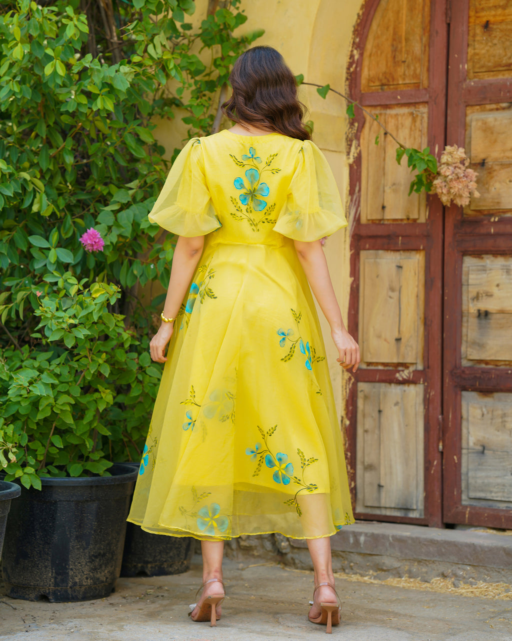 Yellow Handpainted Floral Dress