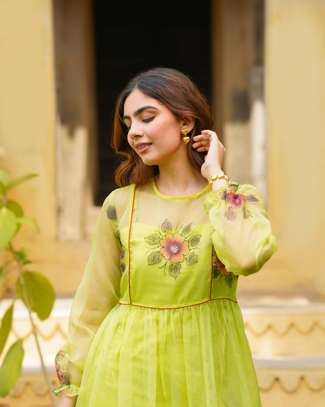 Sheer Neon Handpainted Floral Dress