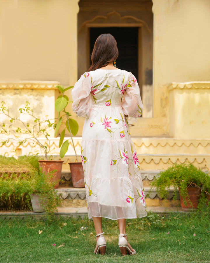 Peach Floral Handpainted Maxi Dress