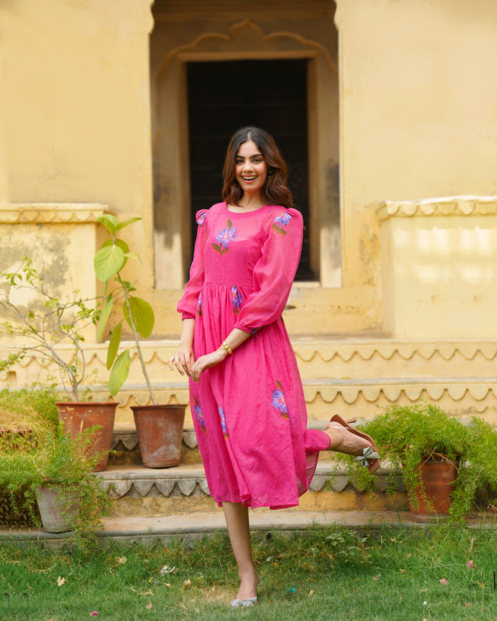 Pink Floral Handpainted Dress