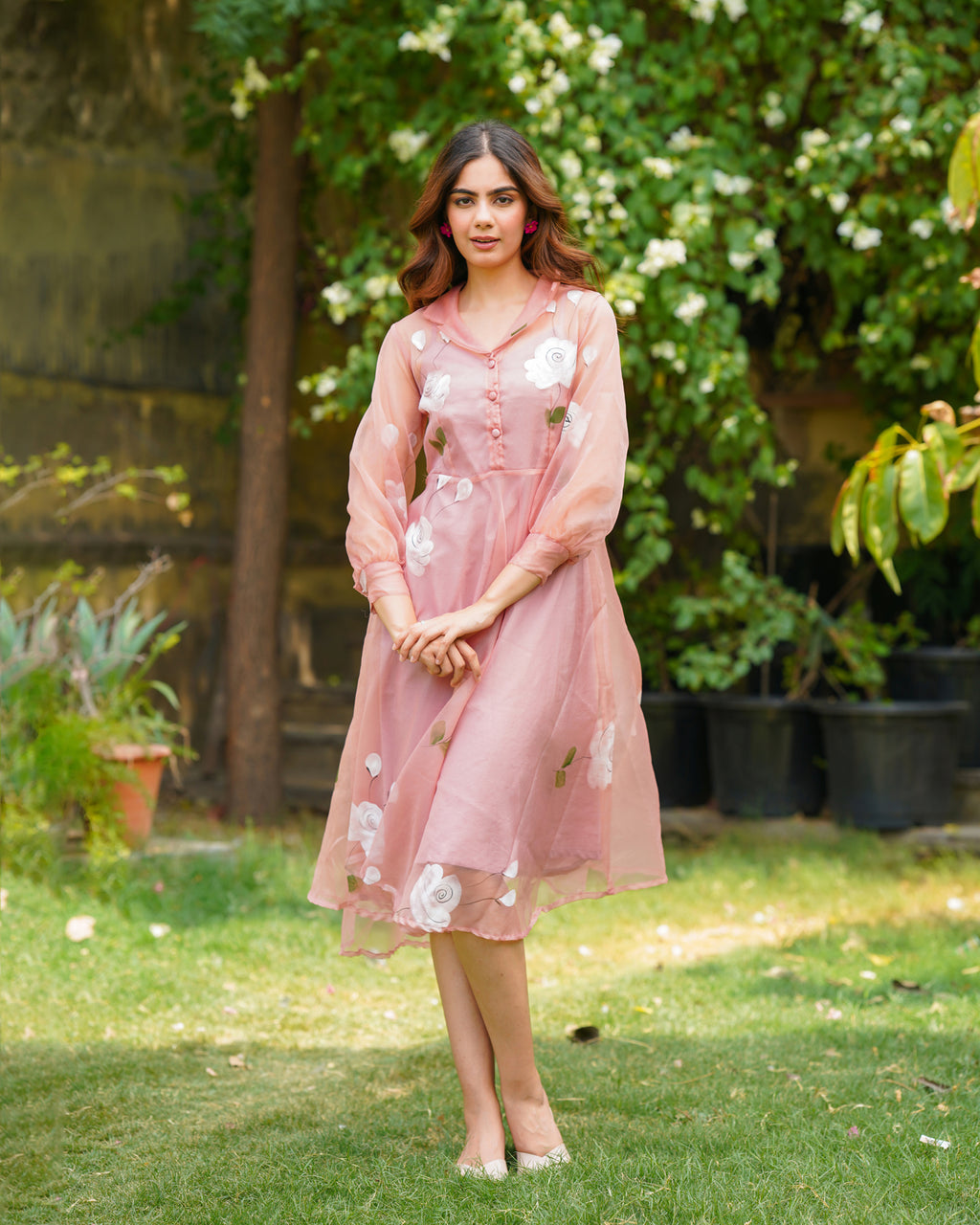 Rose Handpainted Organza Dress – Ambraee