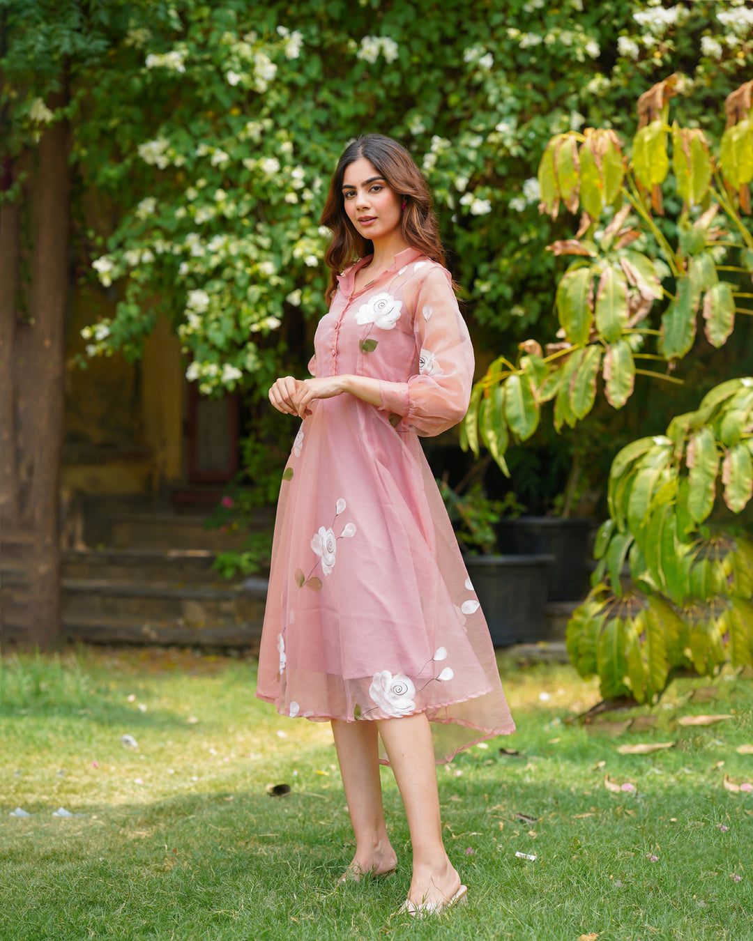 Rose Handpainted Organza Dress