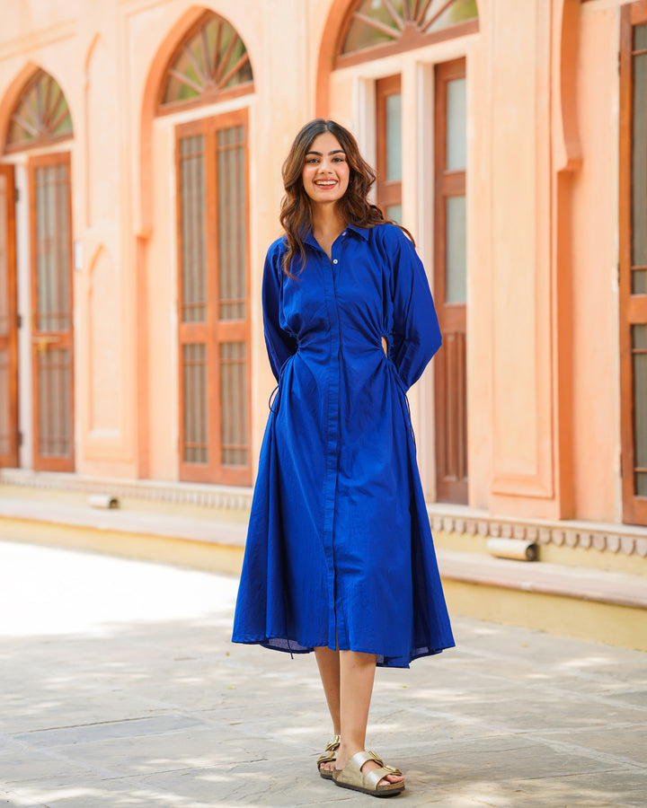 Blue Solid Maxi Dress