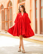 Red Solid & Tiered Short Dress