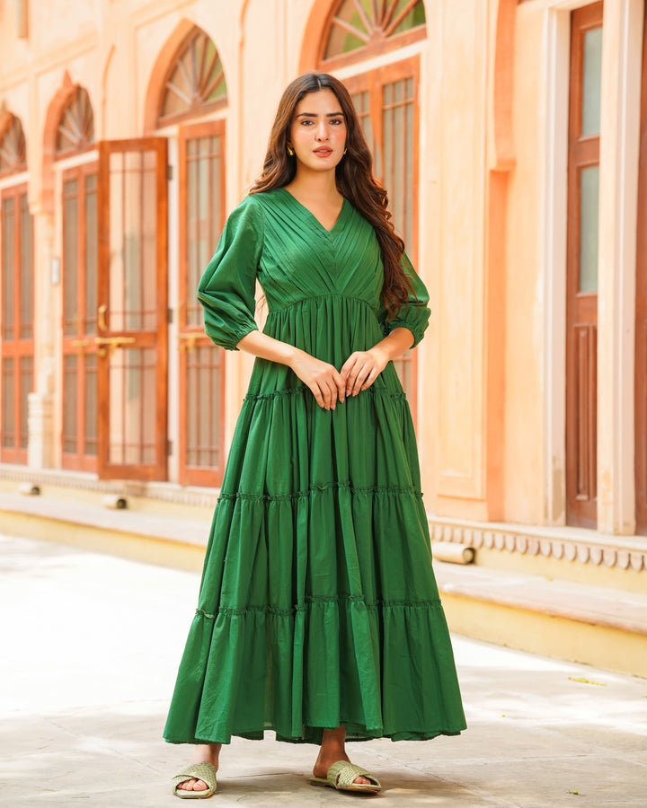 Jade Green Solid & Tiered Dress