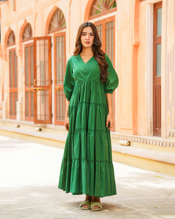 Jade Green Solid & Tiered Dress