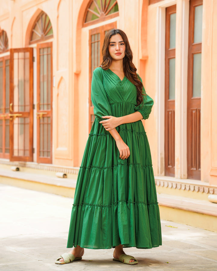 Jade Green Solid & Tiered Dress