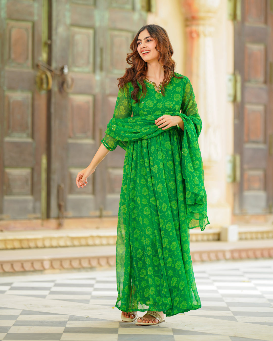 Forest Green Chiffon Suit Set