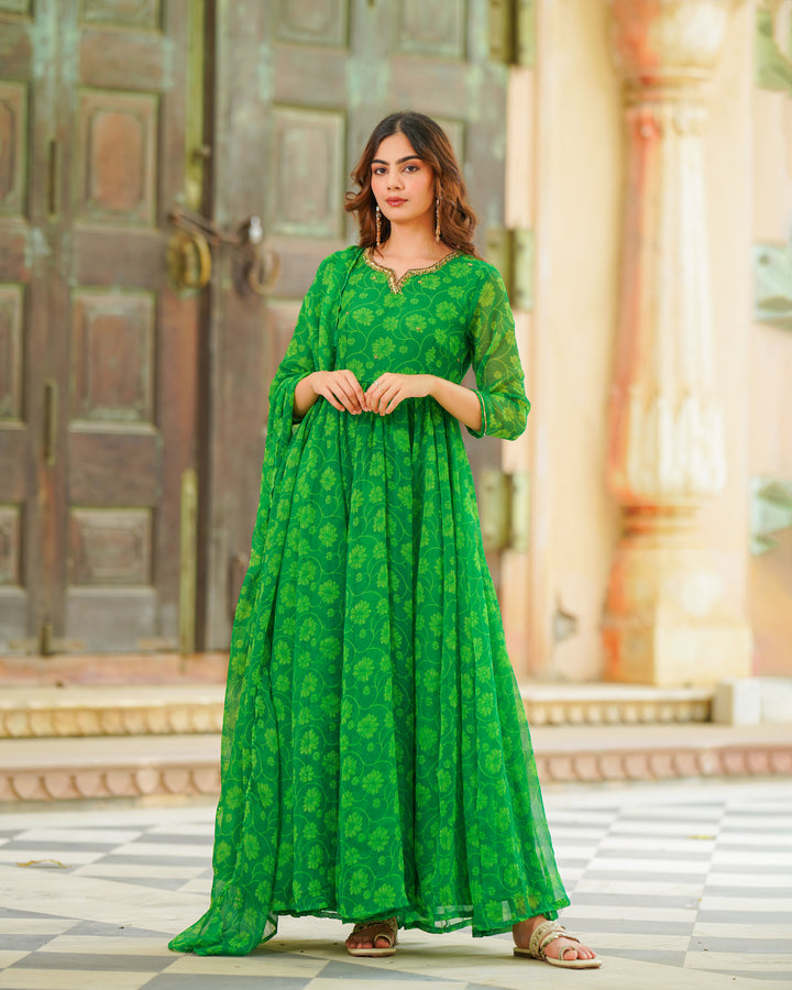 Forest Green Chiffon Suit Set