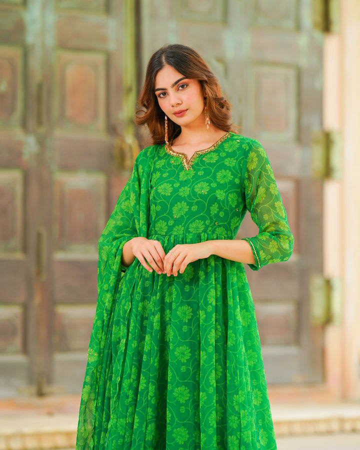 Forest Green Chiffon Suit Set