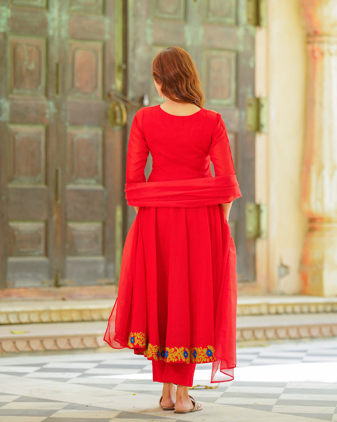 Red Embroidered Anarkali Suit Set