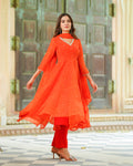 Orange Leheriya Chiffon Suit Set